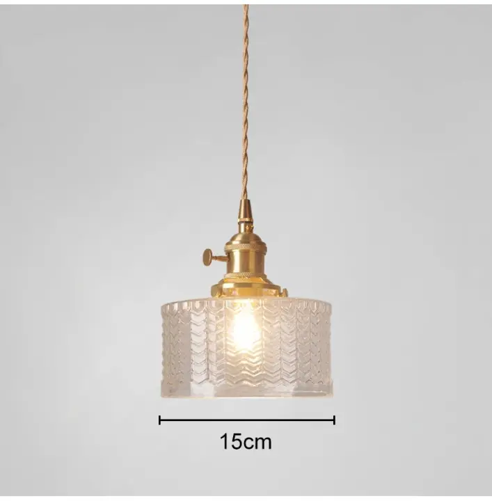 Lámpara Colgante De Vidrio Verde Vintage Con Interruptor Para Dormitorio Y Sala De Estar Iluminación Interior LED Nordic Copper Loft - 1