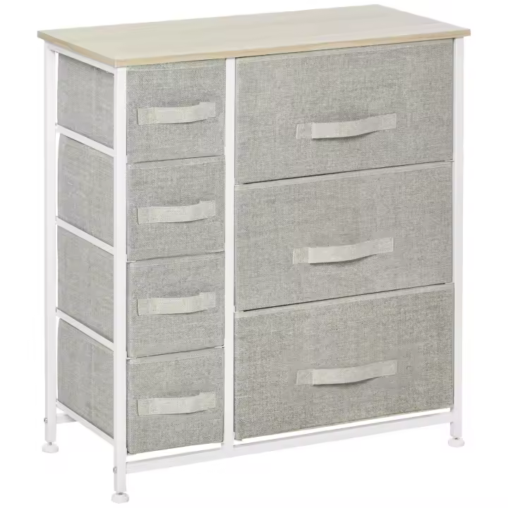 HOMCOM Cómoda con 7 Cajones de Tela, Cómoda para Dormitorio, Marco de Acero, Cajonera para Salón, Oficina, Vestidor, Gris - 1