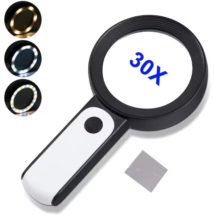 Lupa de Lectura, Lupa de 30 augmentos with 18 Luces LED, Lupa de Mano para personas principales, Niños, relojes, hobby, manualidades, MonedasSells - 1