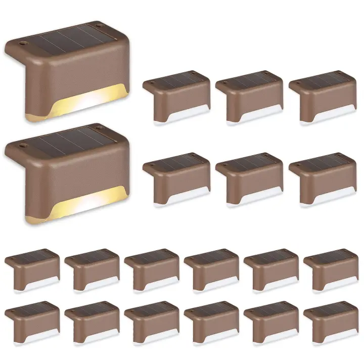 Paquete de 20 Luces Solares impermeables para Exteriores, para Escaleras, Vallas, patios y Caminos (MARRON, Blanco cálido) - 1