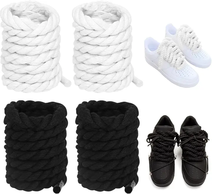 Cordones Zapatillas Gruesos Para Air Force 1, 2 Pares Cordones Gruesos Redondos de Cuerda -150 cm x 10 mm, Big Rope Laces Torcidos de Algodón, Gordos Bricolaje Bobinados Rope Laces - 1
