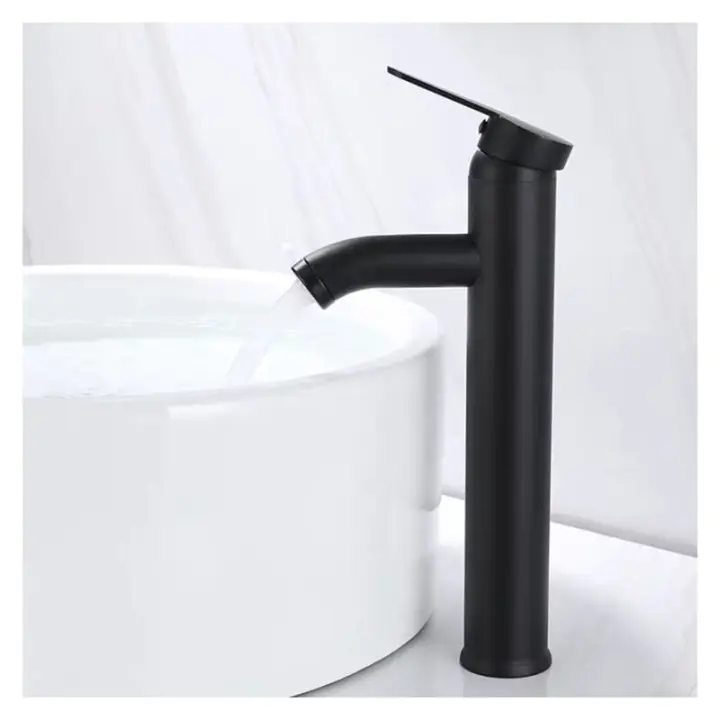 Mezclador de lavabo, diseño de caño alto, grifo de un solo orificio, para lavabo sobre encimera para baño en cobre cromado con aireador extraíble - 1