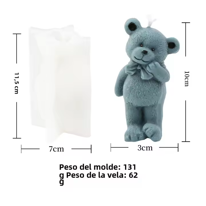 Molde De Velas De Silicona 3D Oso Teddy DIY Familiar Sentado Sobresaliente Dibujos Animados Para Hacer Sabanas Y Cera - 1