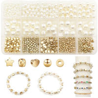 Set De 720 Piezas Con Estrellas Doradas Corazones Y Cuentas Redondas CCB Para Creación De Joyería DIY Incluye 470 Piezas De Perlas De Imitación ABS De Tamaños 4 6 8 10 12 Mm - details 0