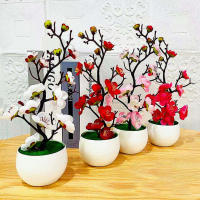 Bonsái Artificial De Flor De Cerezo En Maceta Simulación De Planta Verde Para Decoración De Oficina Y Hogar Tamaño 30x11cm Colores Rojo Blanco Rosa Rojo Oscuro - details 0