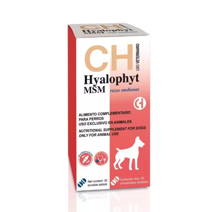 Hyalophyt MSM razas medianas 30 comprimidos suplemento condroprotector para perros Chemical Iberica - 1