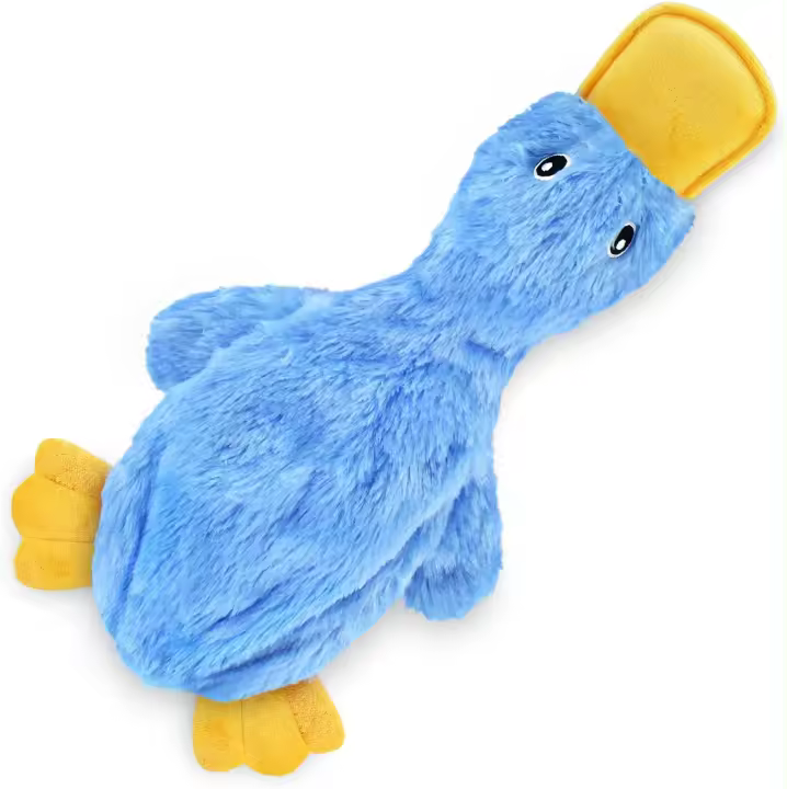 Juguetes para Perros arrugados, Lindo Pato sin relleno con chirriador suave, Divertado para interiores, Plush, sin ensuciar, Matica y Juega, Grande, Azul - 1