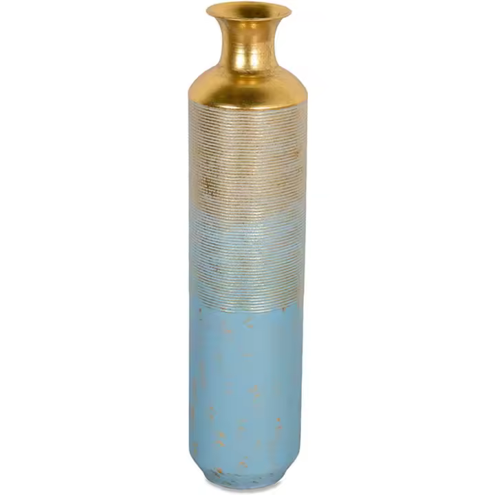 Jarron suelo 80cm azul top dorado israel  Material: Metal Medidas (Ancho*Alto*Fondo): 19.5*80*19.5Presume de casa - 1