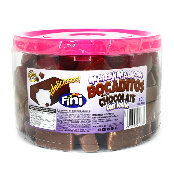 FINI BOCADITOS CHOCOLATE CON LECHE - NUBES ENVUELTA DE CHOCOLATE - BOTE de 100 Unidades - 1