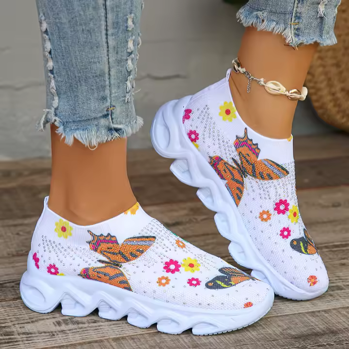 Zapatillas De Mujer De Punto Con Cristales Transpirables Y Ligeros Para Verano 2024 Zapatos Casuales De Deporte Planos Con Mesh Respirable Talla Verdadera - 1