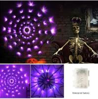 Decoración De Halloween Con Telas De Araña Luminosas 70 LED Colores Naranja Y Morado Para Exterior E Interior - details 5