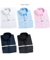 Camisa Clásica Para Hombre Verano Blanca Sin Patrón Cuello Redondo Slim Business Ropa Formal Trabajo Material Algodón-Poliéster - details 3