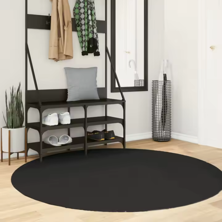 vidaXL Alfombra de pelo corto suave lavable HUARTE negro Ø 160 cm - 1