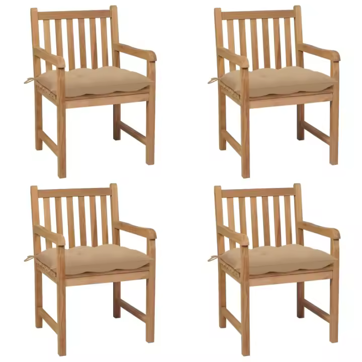 vidaXL Sillas de jardín 4 uds madera maciza de teca con cojines beige - 1