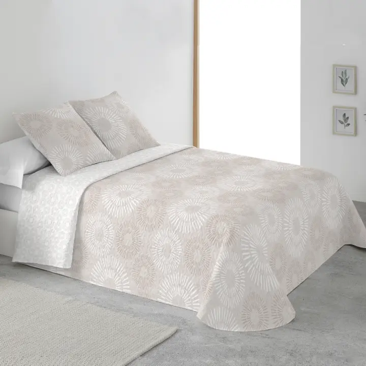 BOHEME - Colcha estampada reversible cosida Martina Beige - 1