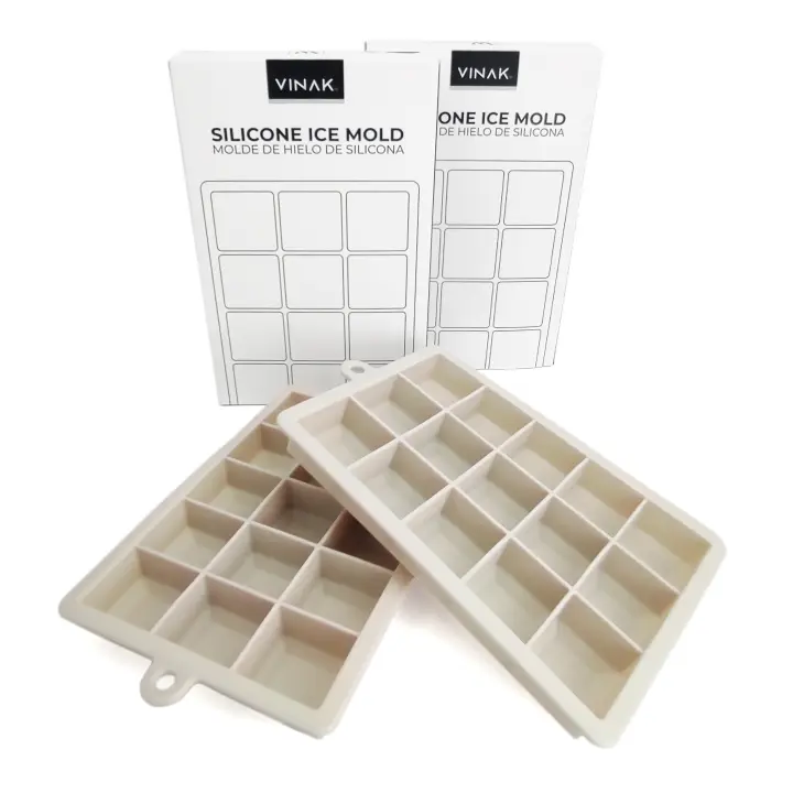 Hieleras de silicona (2 unidades) VINAK – Cubiteras para Hielo – 15 Cubitos de hielo por bandeja – Molde de silicona Ideal para Bebidas Frías, Whisky o Cócteles - 1