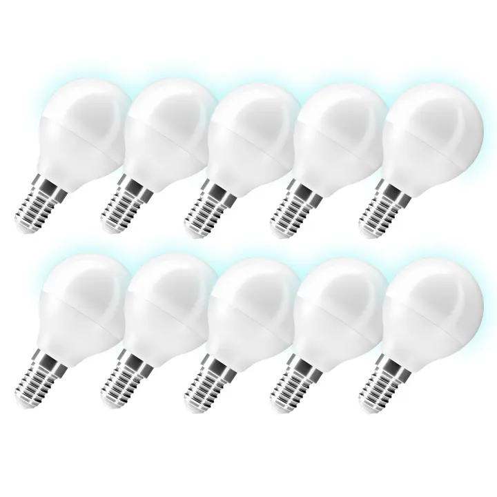 Bombilla led E14 luz blanco frío 6W 6000K G45 rosca fina (x10). Lámpara pequeña no regulable luz fría  Pack de 10 unidades - 1