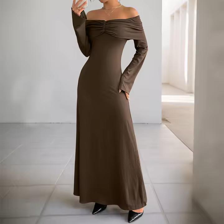 Vestido De Hombro Solo En Color Sólido Para Mujeres Vestido Delgado De Verano 2025 Para Comercio Transfronterizo En Europa Y América - 1