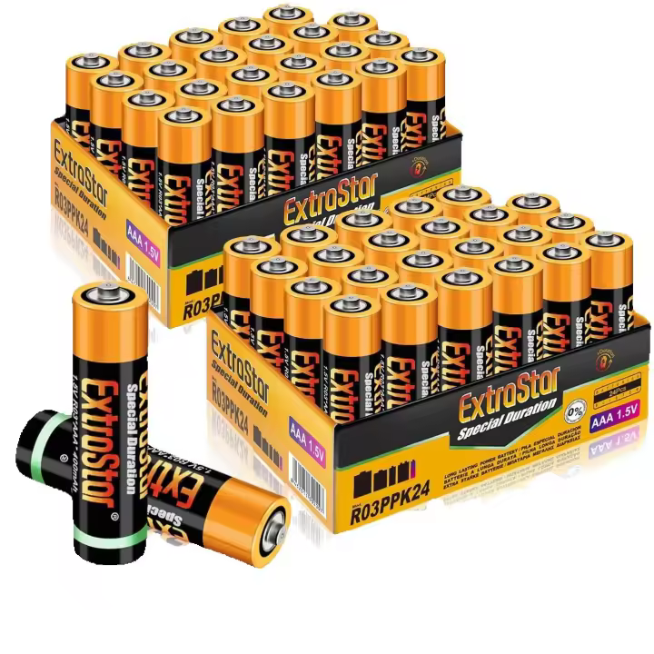 Batería de Carbón AA-R6 y AAA-R03  de 1,5 Voltios Alto rendimiento, Pilas Gama Performance 24-96Pcs Extrastar - 1