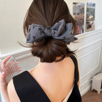 Acrílico Doble Capa Con Lazo Y Estampado Para Mujer Pinzas Para Cabello De Color Oscuro Versátiles Accesorios Para Colas De Caballo De Moda - details 1