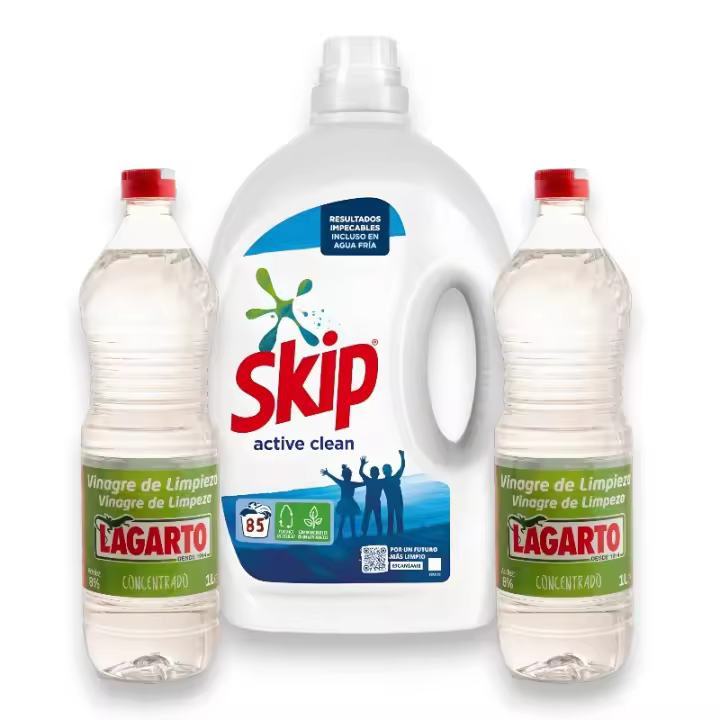Pack Detergente Liquido Skip 85 Lavados + 2 Vinagres de Limpieza Lagarto 1 Litro. - 1