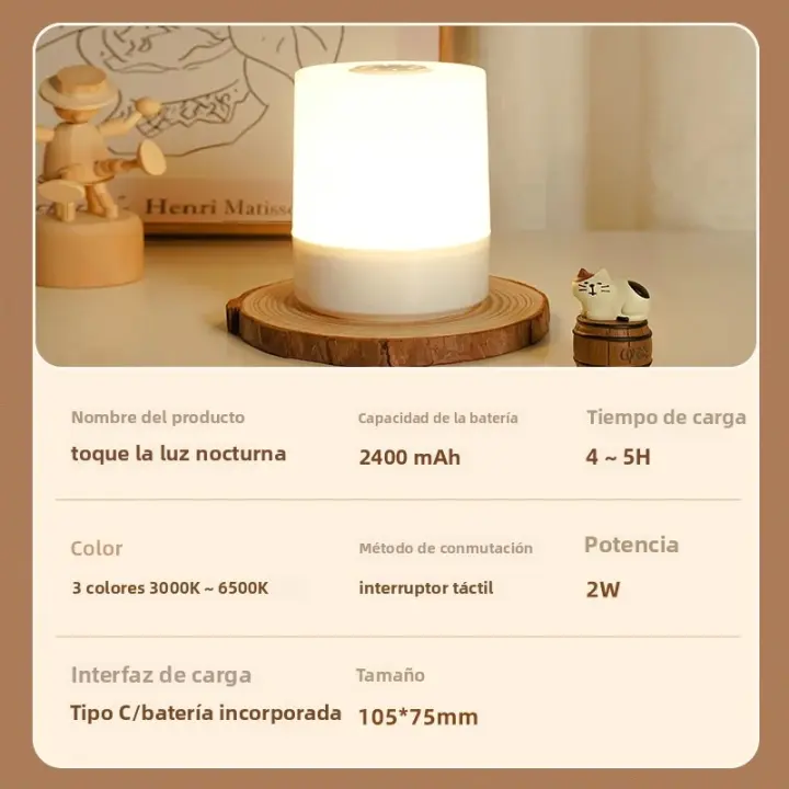 Lámpara Nocturna USB LED Para Mesa Recargable Con Interruptor Tres Colores Luz De Toque Para Cocina Pasillo Armario Dormitorio Hogar - 1