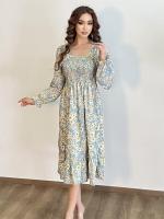 Vestido Midi De Mujer Casual Primavera Otoño Largo Manga Cuello Abierto Floral Impresión A-Line Vestido De Chiffón Con Cintura Elástica Y Cremallera En La Cintura - details 18