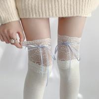 Medias Largas De Veludo Con Encaje Blanco Y Cinta Para Mujer Estilo Lolita Calf Socks Lindas Y Dulces Medias De Pierna Media - details 0