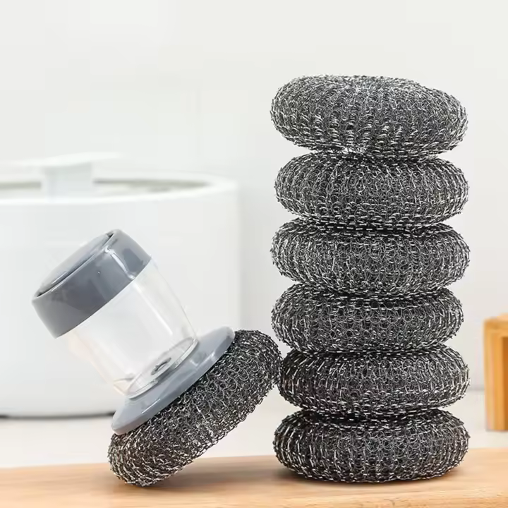 Cepillo De Limpieza Para Cocina Con Manguera Y Pelotón De Hilo De Acero Utensilio Doméstico Para Lavar Platos Y Ollas - 1