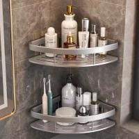Estante De Almacenamiento De Pared Sin Perforar De Aleación De Aluminio Organizador De Ducha Para Baño Y Cocina Unidad De Estante De Esquina - details 4