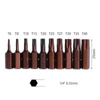 Juego De 10 Piezas De Cabezas De Tornillo Torx Hexagonales 1/4" Magnéticas S2 Aleación Para Destornillador Eléctrico T6-T40 Herramienta De Parafusado - details 2