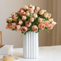 6pcs/Lot Rosa Simulada Estilo Americano Con Borde Focal Decoraciones De Flores Artificiales Para Sala De Estar Y Mesa De Comedor - details 1