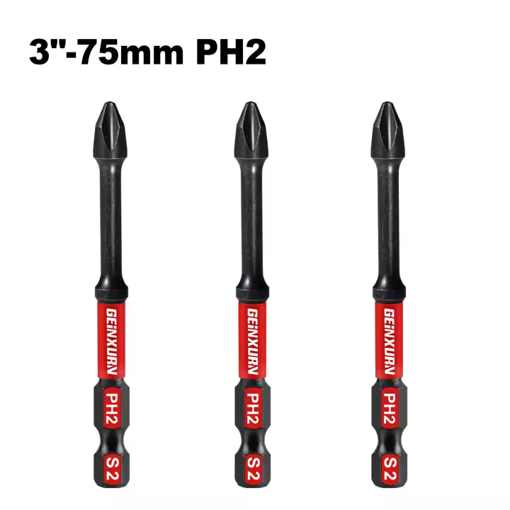 Geinxurn Impact Tough #2 Phillips 3 En. Insert Driver Bits S2 Alloy Steel Bulk PH2 Screwdriver Power Bit Set Conjunto De Destornilladores Magnéticos De Acero S2 Para Herramientas De Bricolaje - 1