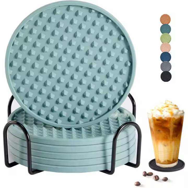 Juego de 6 posavasos de silicona con soporte para cualquier tipo de mesa.- para decoración del hogar y regalos de boda - Negro - 1