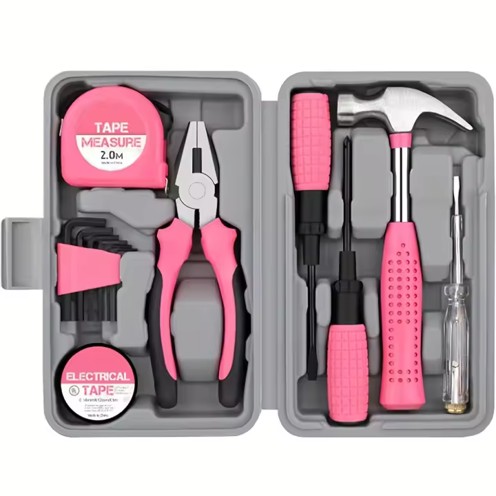 Kit De Herramientas Para Mujer 13pcs Paquete Mini De Herramientas Básicas Para El Hogar Color Rosa Conjunto De Herramientas Iniciador Small - 1