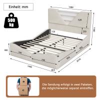 Cama tapizada 140x190 cm con almacenaje, cabecero con LED, somier elevable hidráulico, terciopelo beige crema - details 0