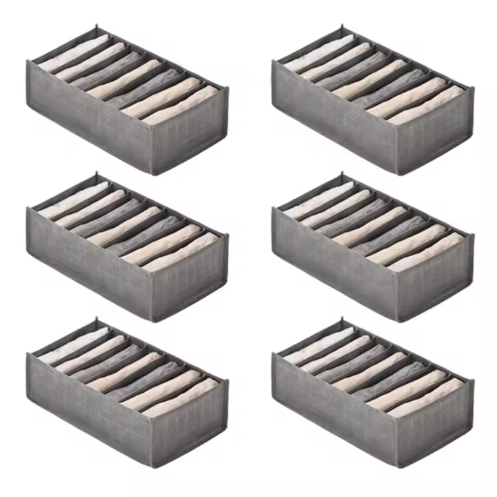 6Pcs Drawer Boxes for Jeans Trousers T-Shirt Storage Boxes Organiser Cupboard Wardrobe Drawers Organiser 7 Grids S - 1