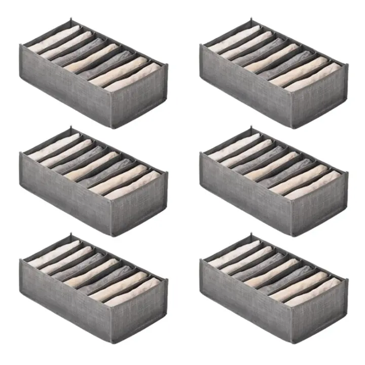 6Pcs Drawer Boxes for Jeans Trousers T-Shirt Storage Boxes Organiser Cupboard Wardrobe Drawers Organiser 7 Grids S - 1