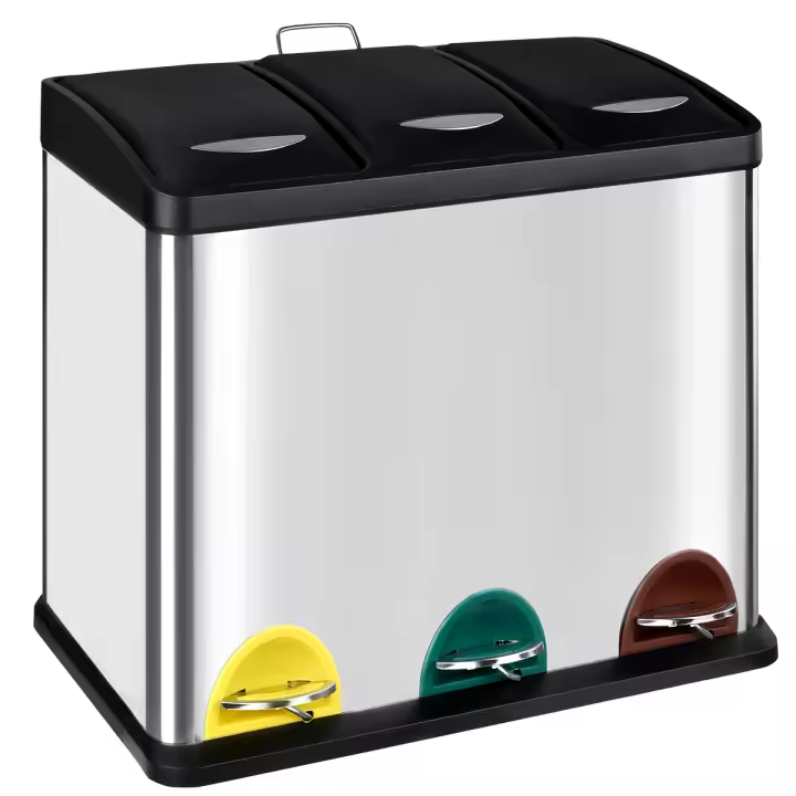 T-lovendo Papelera Triple de Cocina 3x8l Acero Inoxidable Plata y Negro - 1