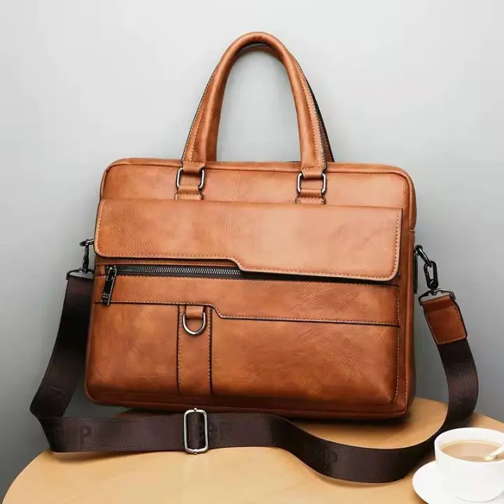 Bolso De Negocios De Cuero Para Hombre Bolso De Mano De Lujo Bolsa De Hombro Para Oficina A4 Portátil Bolsa Transversal MaleTote Bags - 1