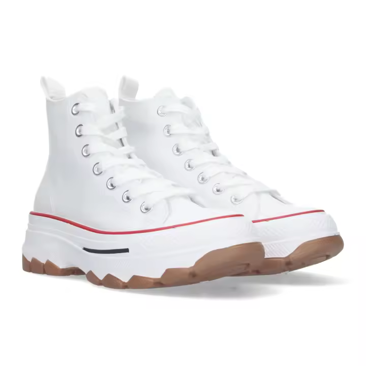 Deportivas abotinadas lona para mujer color blanco y rojo EV-100 - 1