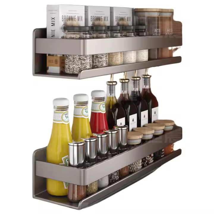 Especiero de Cocina de Acero Inoxidable – Estante Metálico de 2 Niveles para Pared o Encimera – Organizador de Especias y Botes – Estantería para Almacenaje en Cocina, Baño o Despensa (40x10cm) - 1