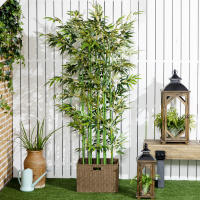 HOMCOM Bambú Artificial en Maceta de Madera de Pino 180 cm Planta Artificial con 1640 Hojas Realistas Decoración para Interior y Exterior Hogar 35x10x180 cm Verde - details 3