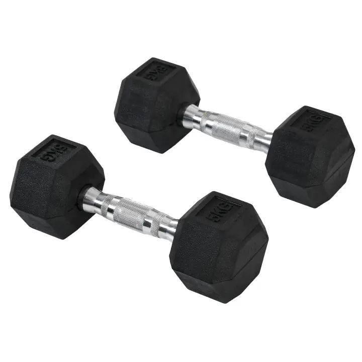 HOMCOM Mancuerna Hexagonal de Hierro Fundido Mancuerna de Goma Mango Moleteado Pesas Metal Goma Negro 2 x 5 KG - 1