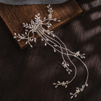 Diadema De Boda Lujo Con Flor Y Cadena Larga De Strass Dorado Y Plata Adorno De Cabello Para Mujer Joyería De Novia Cristal - details 4
