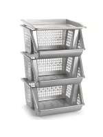 MAXHOME-Verdulero apilable Modelo PLFT Color Blanco 3 cestas, 62 x 38 x 29 cm. Cestas portaobjetos apliables, estantes Multiusos para organizar los Espacios domésticos - details 2