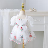 Vestido De Princesa Para Bebé Verano Con Manga Puff Y Gran Lazo Bordado De Fresa Falda Enredadera Para Niñas Ropa De Salir - details 3