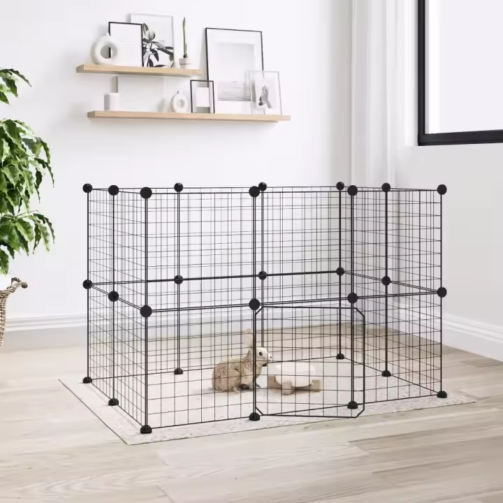 vidaXL Jaula para mascotas de 20 paneles puerta acero negro 35x35 cm - 1