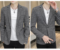 Chaqueta De Chequera Casual Para Hombre Estilo Coreano Slim Fit Traje Simple Elegante Abrigo Formal Con Cierre Único Material Poliéster Adecuado Para Todas Las Estaciones - details 7