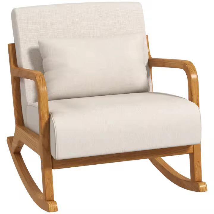 Mecedora HOMCOM, mecedora, mecedora tapada con estructura de madera, sillón relax con reposabrazos, para dormitorio, sala de estar, crema - 1